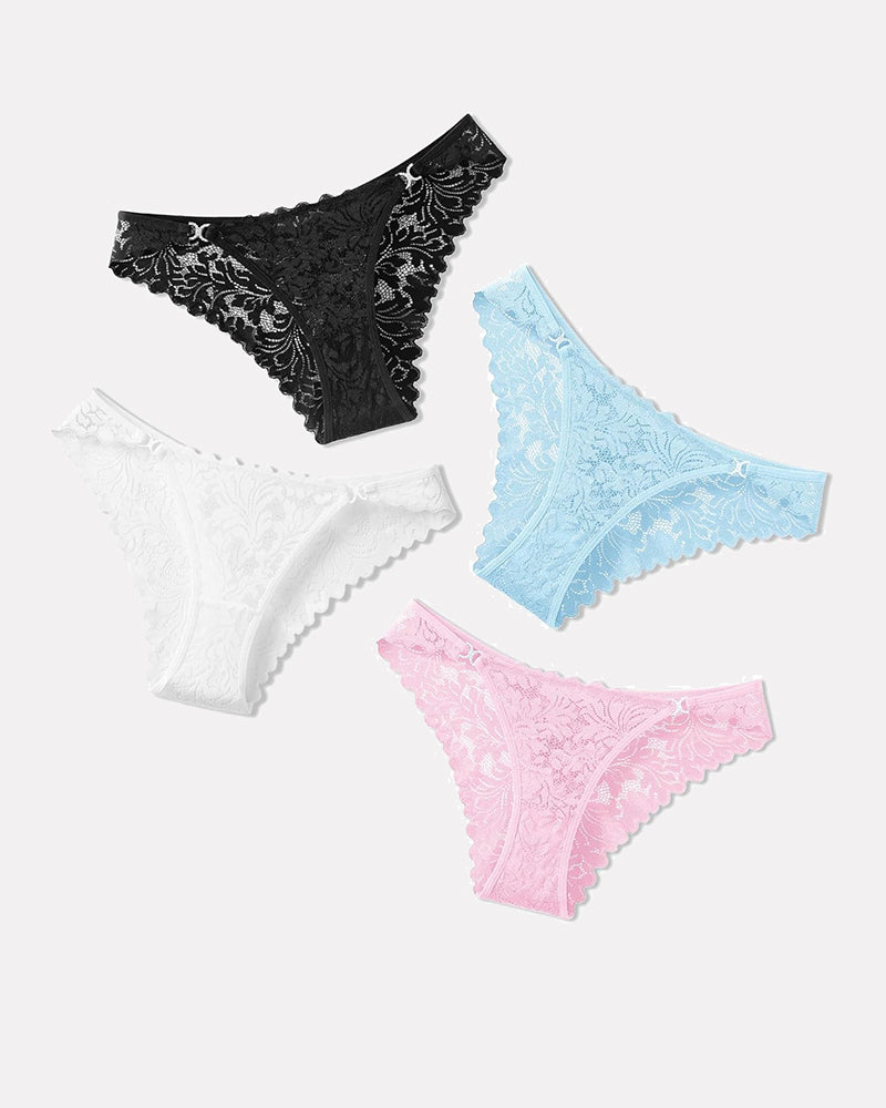 Low Rise Tanga Cheeky Underpants in Black, White, Light Blue, and Pink Lace