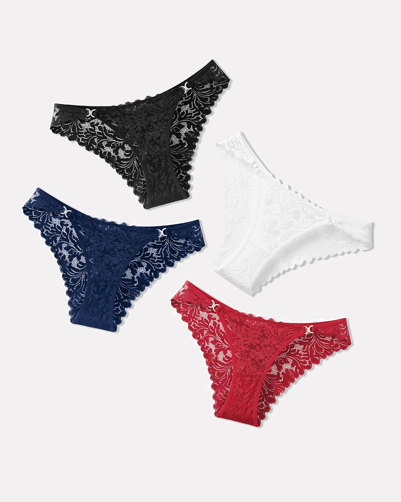 Low Rise Tanga Cheeky Underpants in Black, White, Navy Blue, and Red Lace, Soft and Breathable