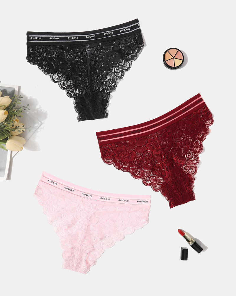 Avidlove floral lace panties set: Black, Burgundy, Pink. Soft, breathable, and comfortable fit.