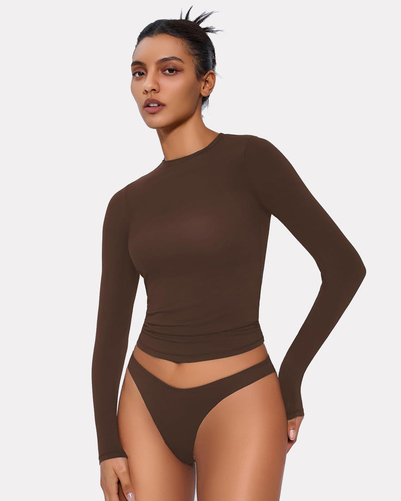Brown Y2K double lined top and underwear set, lightweight breathable loungewear