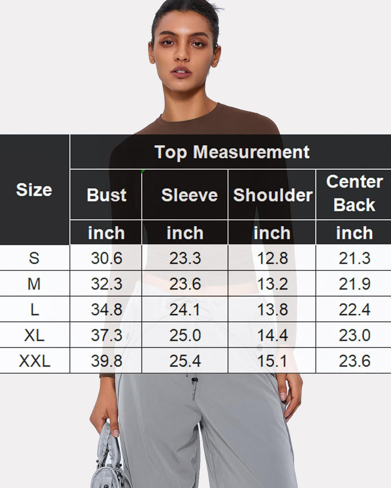 Brown Y2K double-lined top with size chart, perfect for loungewear and comfort.