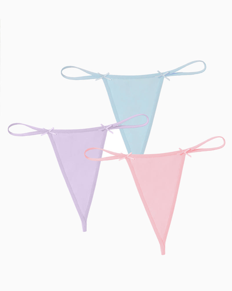 Avidlove 3-Pack Pastel G-String Thongs - Comfortable, sexy lingerie set with bow details