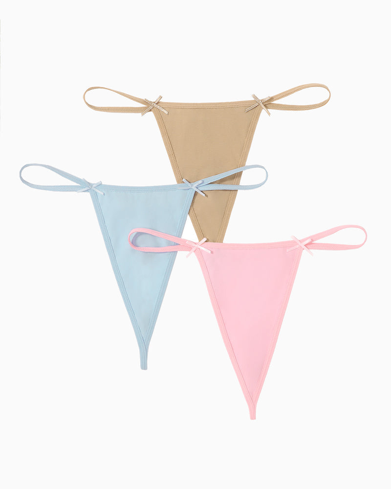 Avidlove 3-Pack G-String Thongs in pastel colors. Comfortable and sexy lingerie with bow details.