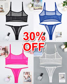 Mesh camisole bra and thong set assortment on display