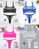 Mesh camisole bra and thong set assortment with matching straps