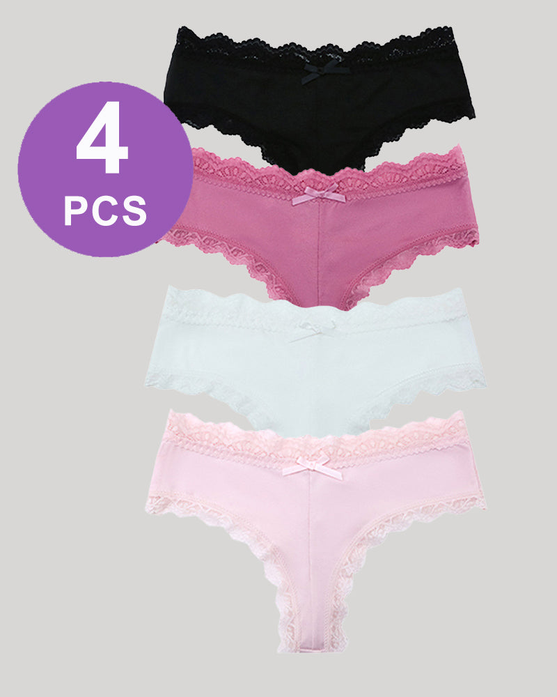 Hipster Lace Trim Seamless Panty Set - 4 PCS, featuring lace trim and available in multiple colors