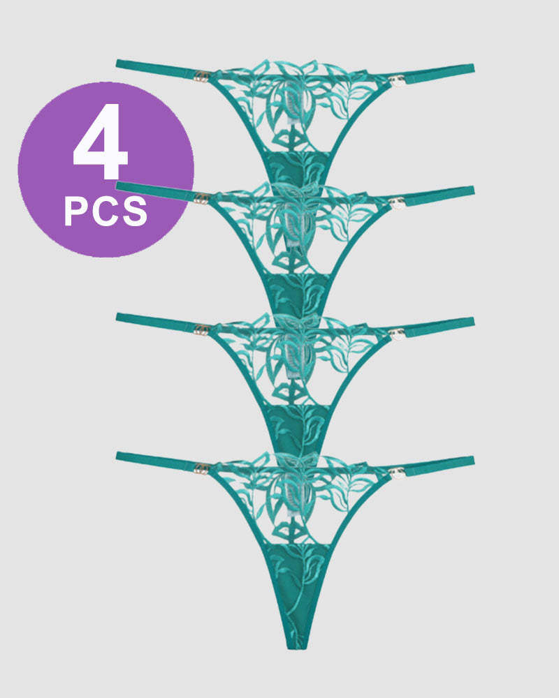 Teal lace thong panties set. Floral embroidered lingerie, sweet and seductive.