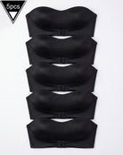 Set of 5 black strapless bandeau tops with front buckle closure