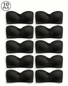 Set of 10 black strapless bandeau tops with front buckle closure