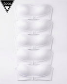 Set of 5 white strapless bandeau tops with front buckle closure