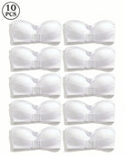 Set of 10 white strapless bandeau tops with front buckle closure