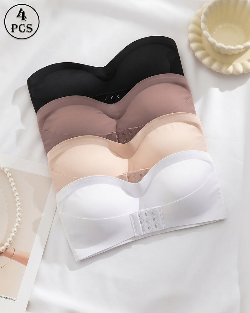 Set of 4 mixed strapless bandeau tops with front buckle closure