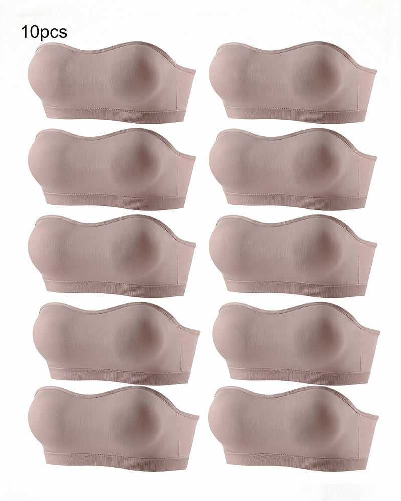 Seamless strapless bandeau bras, padded tube style, nude assortment
