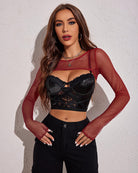 avidlove women fishnet long sleeve crop top see through shirt sheer blouse sexy outfits