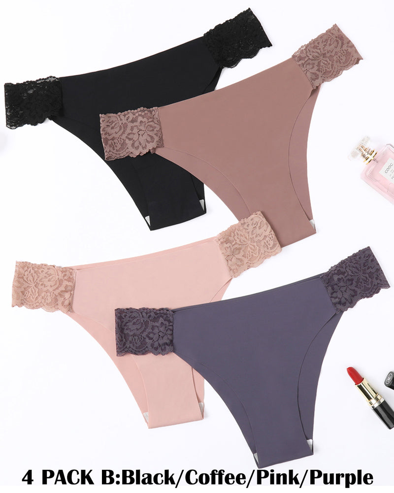 4-piece low-cut lace panties set in black, coffee, pink, and purple, Avidlove seamless underwear
