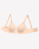 Wireless seamless bralette, beige molded cups with wide straps and adjustable hook band