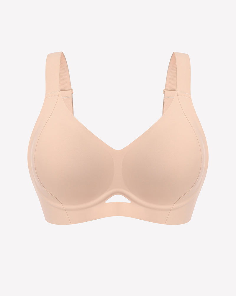 Beige wireless push-up bralette, seamless design, offering support and comfort for women