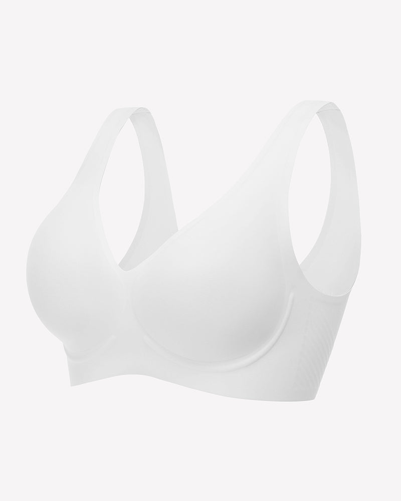 Seamless white V-neck bra, full coverage, comfortable and breathable lingerie for women