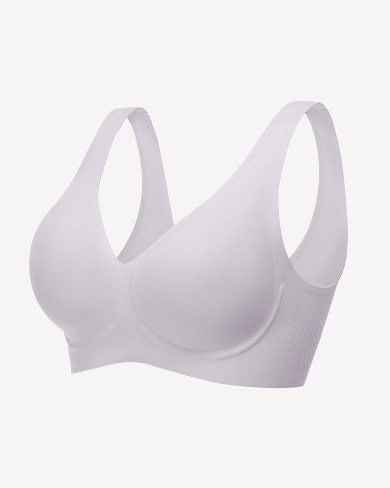 White seamless V-neck bra, full coverage, comfortable and breathable lingerie