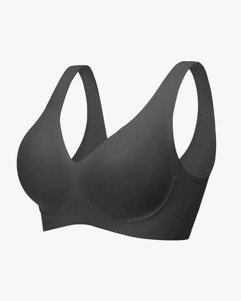 Dark gray seamless V-neck bra, full coverage, comfortable and breathable lingerie for women