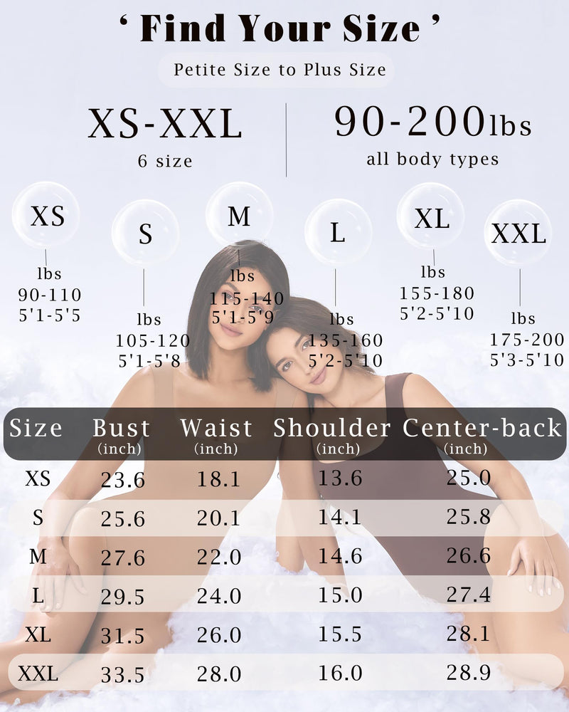 Square neck bodysuit size chart: Find your fit, XS-XXL, body measurements, perfect for shapewear