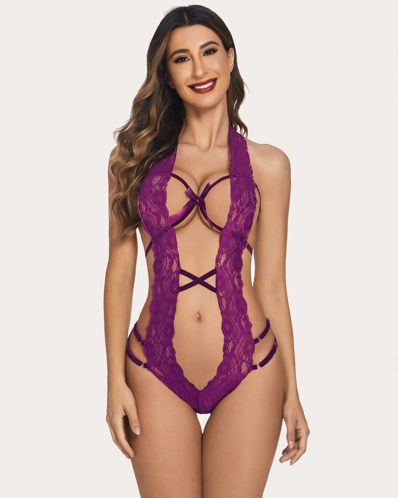 avidlove women deep v halter lingerie teddy one piece bodysuit lace babydoll