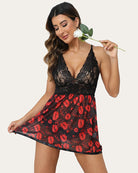 avidlove butterfly print women lingerie lace babydoll strap halter v neck mesh nightgown