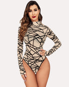 avidlove long sleeve floral bodysuit for women turtleneck sheer mesh bodysuit geo print leotards