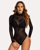 avidlove long sleeve floral bodysuit for women turtleneck sheer mesh bodysuit geo print leotards