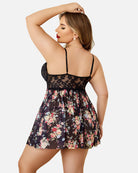 plus size lace floral print babydoll side slit nightdress