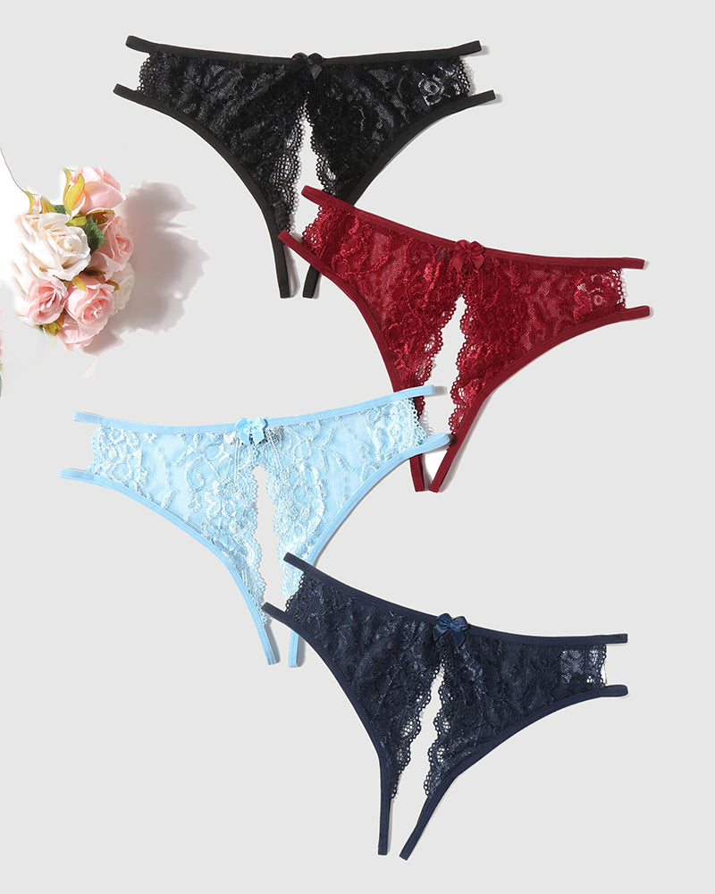 Women’s Floral Lace Thong G-String – Nylon Spandex, Embroidery, Seamless Vintage