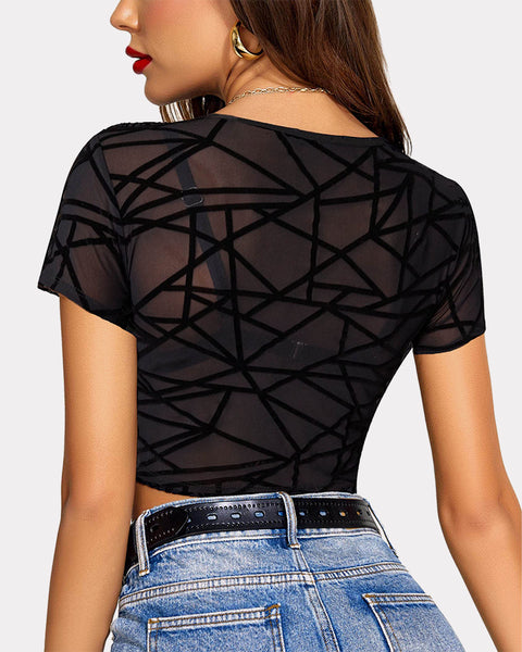 avidlove mesh crop top for women short sleeve bodycon tees see through blouse o neck clubwear