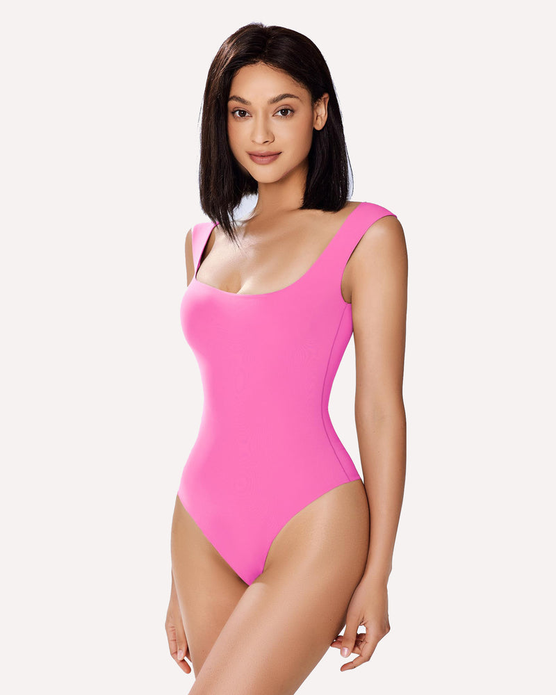 Avidlove pink square neck bodysuit shapewear, showcasing bodyline, smooth and flattering design