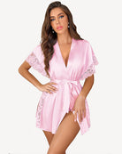 avidlove women lingerie robe satin sleepwear eyelash lace kimono side split sexy silk robes