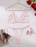 Light pink strappy bra and thong set with adjustable straps