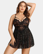 plus size lace leopard print babydoll side slit nightdress