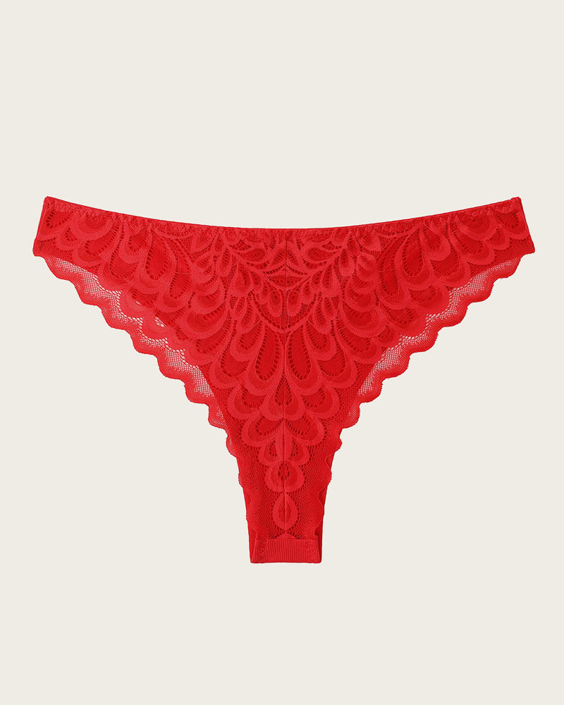 Red lace Avidlove hipster panty. No-show design, soft and comfortable lingerie for women