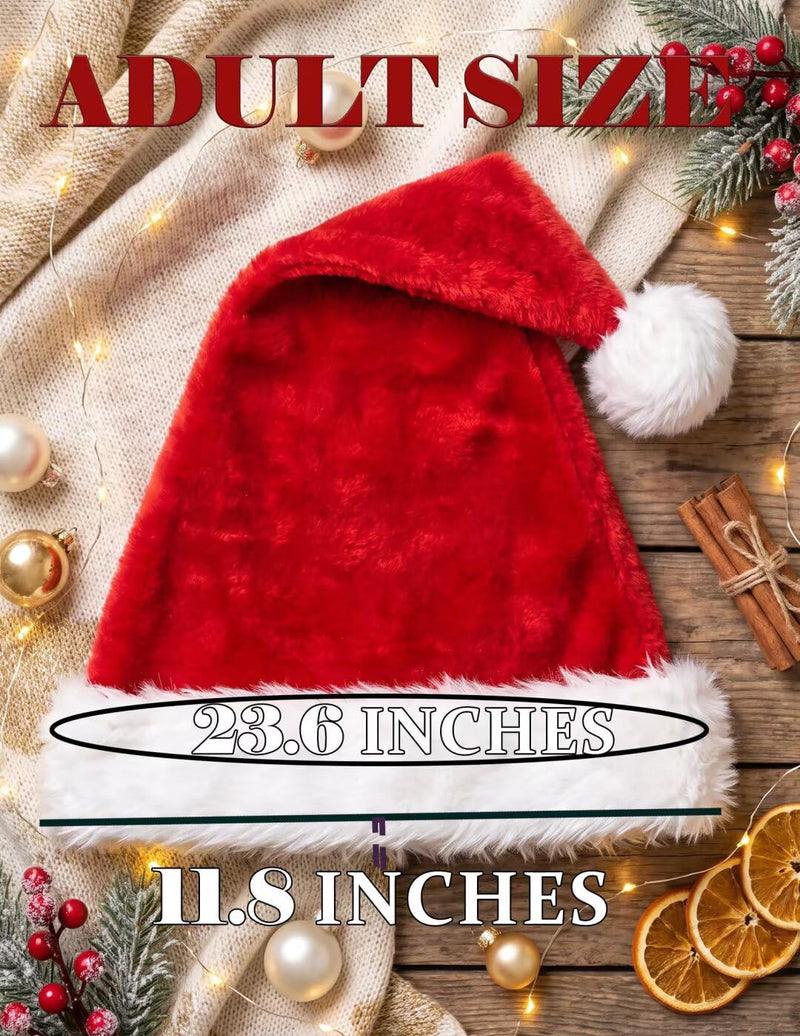 Adult-size red Santa hat with white faux fur trim; 23.6-inch brim and 11.8-inch height