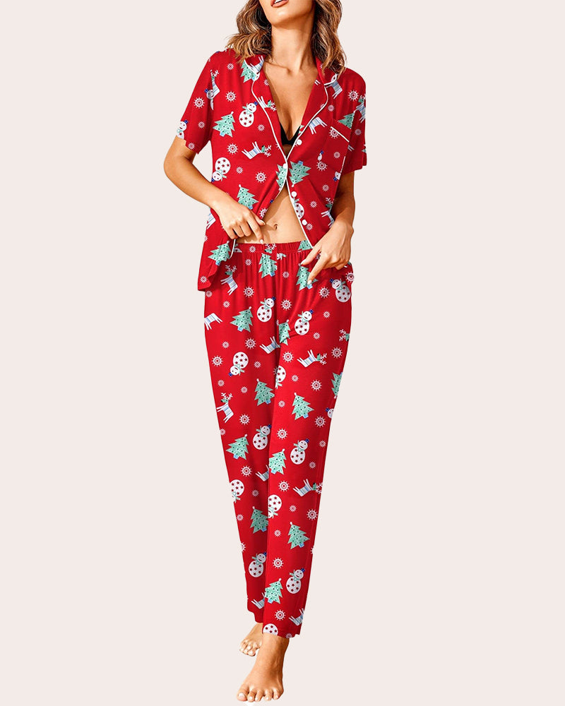 avidlove pajamas set notch collar soft sleepwear pjs short sleeve button down nightwear with long pants