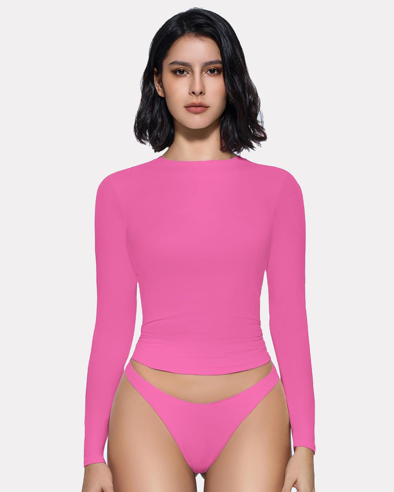 Pink Y2K double lined top and underwear set, lightweight, breathable, and stretchy loungewear.