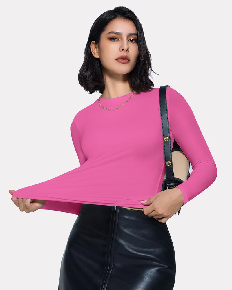 Pink Y2K double-lined long sleeve top, lightweight and breathable loungewear.