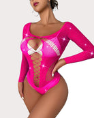 long sleeve mesh rhinestone bodysuit sparkle fishnet lingerie