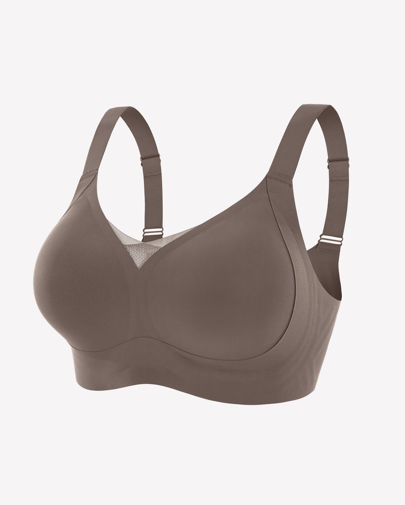 Brown wireless push-up bra, offering comfortable support and a natural shape.