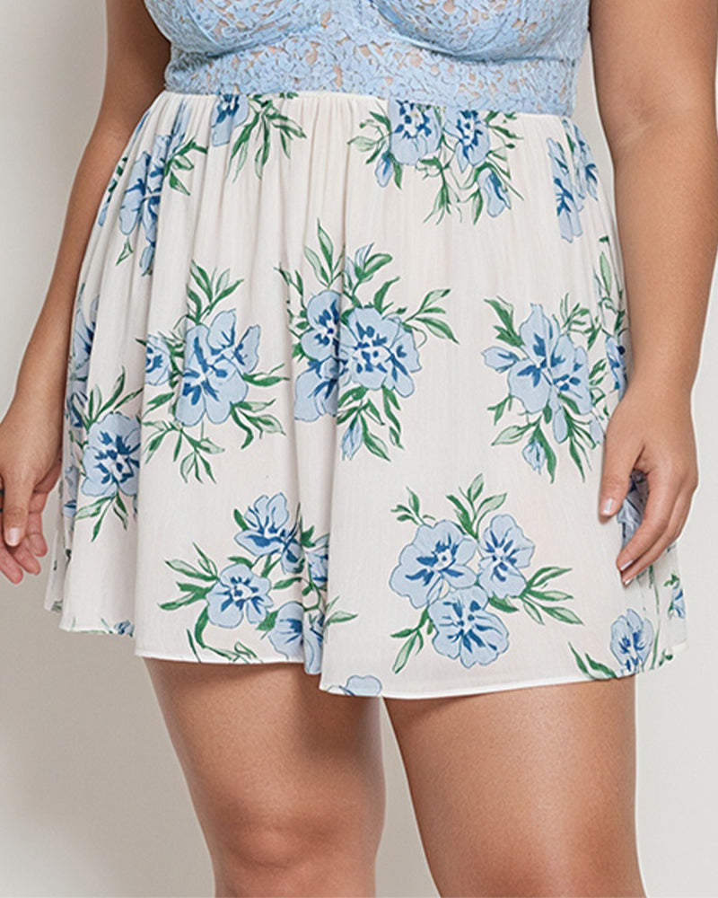 Plus Size Floral Babydoll Chemise with Lace Top and Floral Skirt, comfy and charming