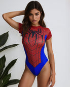Spider Logo Short Sleeve Bodysuit, red and blue cosplay outfit, short sleeves, comfortable fit