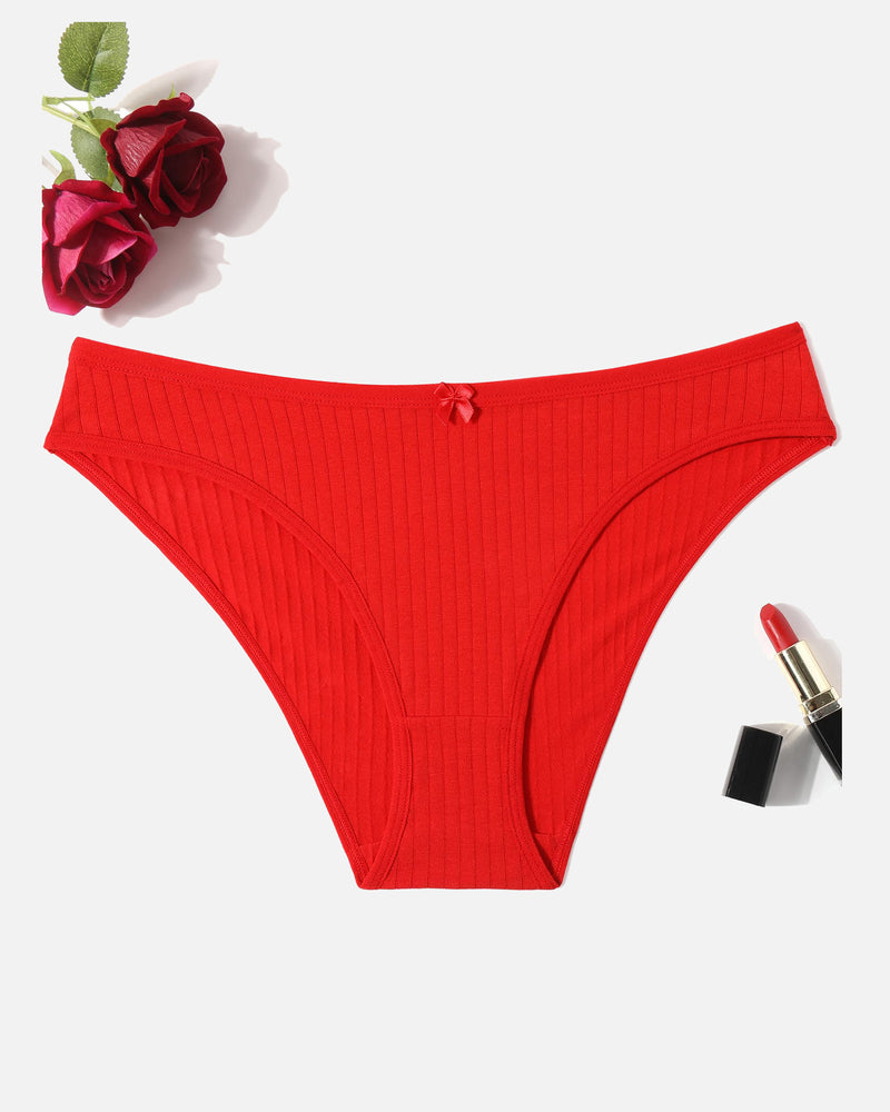 Red cotton ribbed hipster panties, low-rise, ribbed texture, comfortable and breathable lingerie.