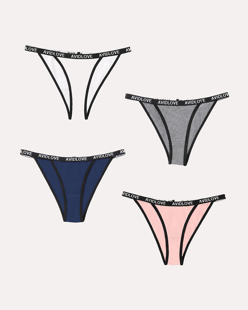 Avidlove cotton string panties 4-pack, assorted colors with logo, sexy lingerie.