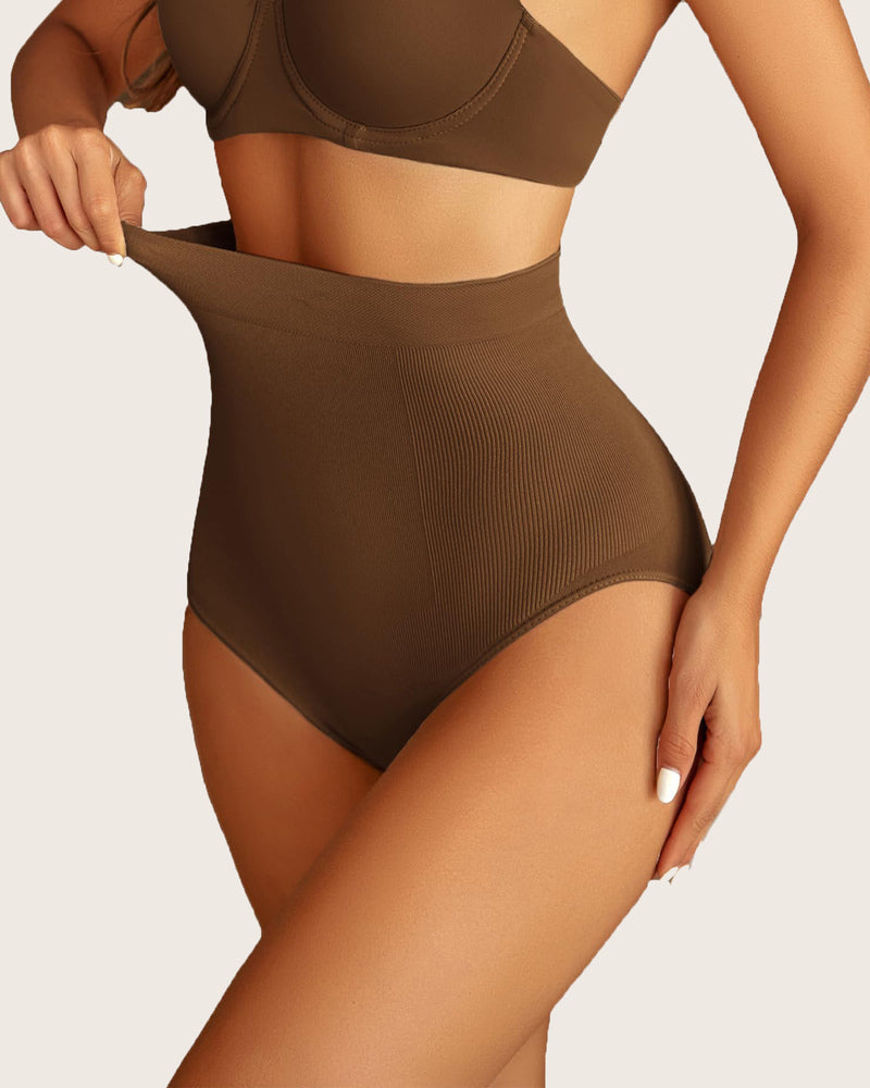 Avidlove brown high-waist tummy control panties, seamless design, smooth fit, high waist, flexible.