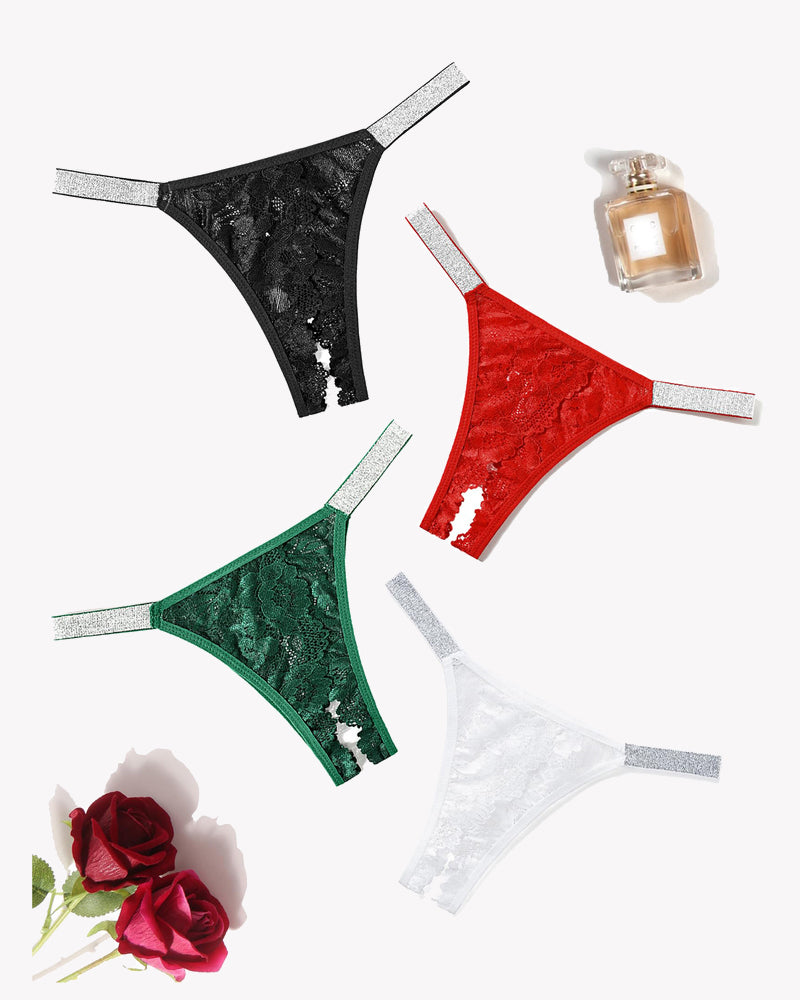 Avidlove Low Rise Lace Panties in Black, Red, Green, and White with Shine Strap - Sexy Lingerie