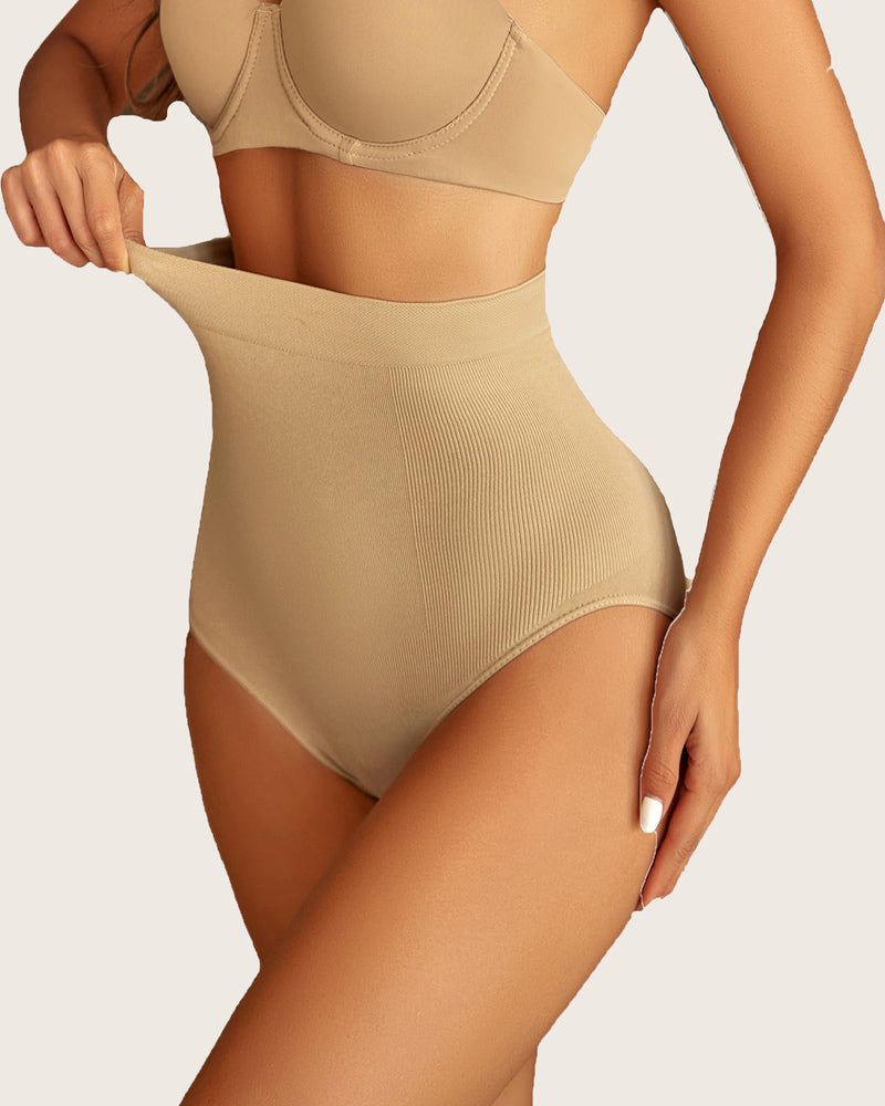 Avidlove beige high-waist shapewear, seamless tummy control, flexible fit, flattering design.